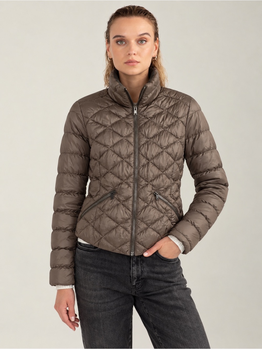 Columbia Quilted Puffer Jacket in Taupe Brown